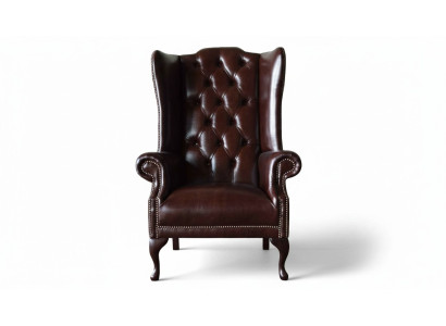 Single-seat armchair brown living room leather design Chesterfield wingback chair