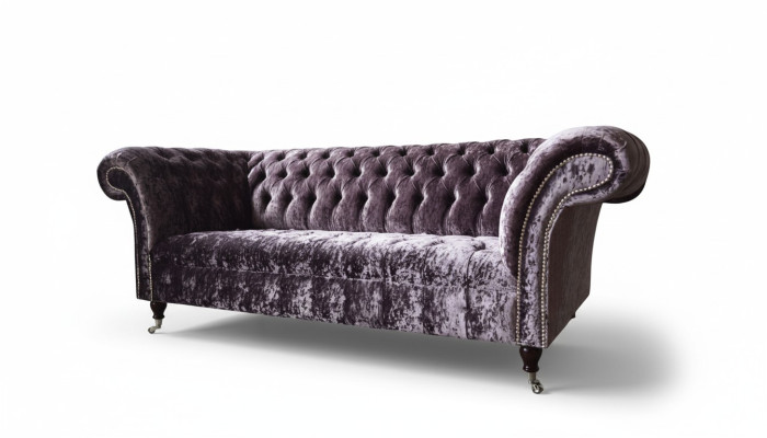 Chesterfield Couch Textile Velvet Fabric Sofa Furniture Design 3-Seater Purple