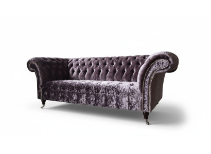 Chesterfield Couch Textile Velvet Fabric Sofa Furniture Design 3-Seater Purple