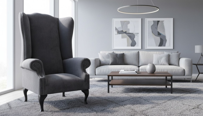 Wing chair design upholstered sofa couch Chesterfield textile furniture