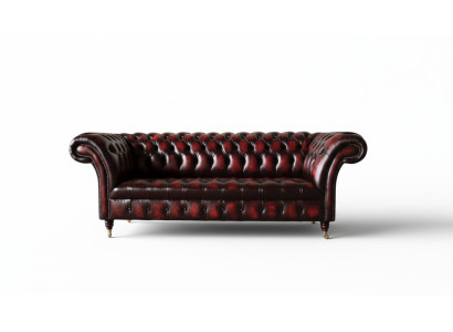 Chesterfield Leather Sofa 3 Seater Brown Designer Couch Luxury Upholstery New
