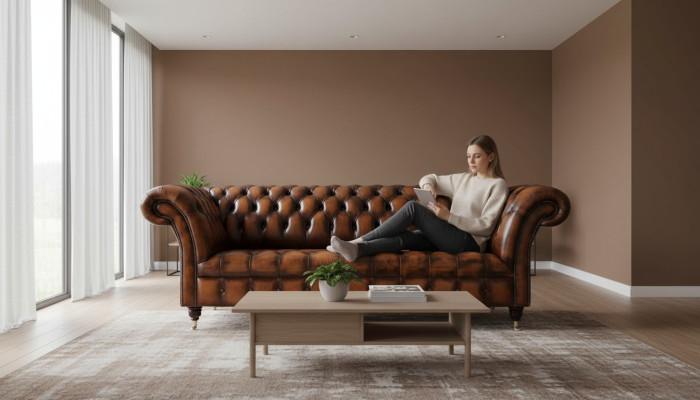 Chesterfield 3-seater sofa leather sofa couch upholstery seat brown new sofas