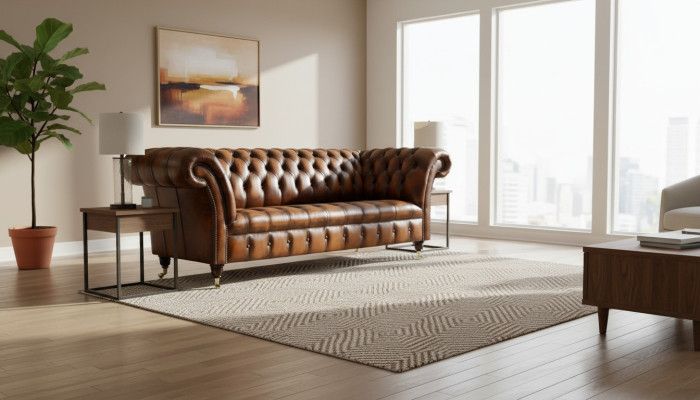 Chesterfield 3-seater sofa leather sofa couch upholstery seat brown new sofas