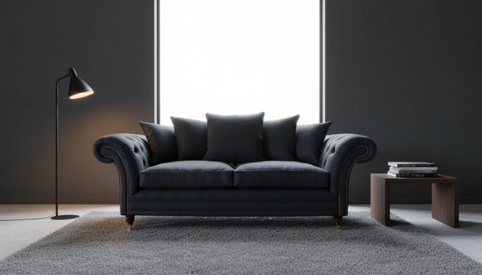 Sofa Textile Fabric 3-Seater Couch Designer Seat Upholstery Black XXL big