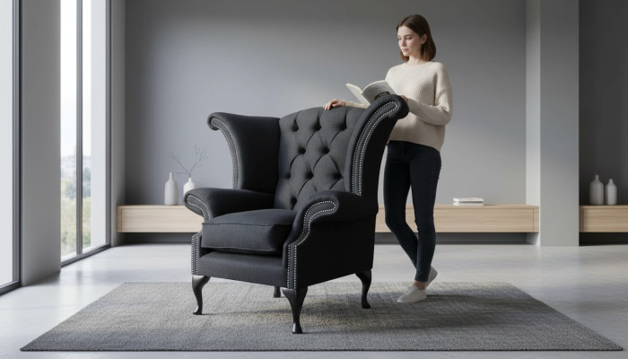 Chesterfield Textile Upholstered Sofa Design Armchair 1-Seater Wingback Chair