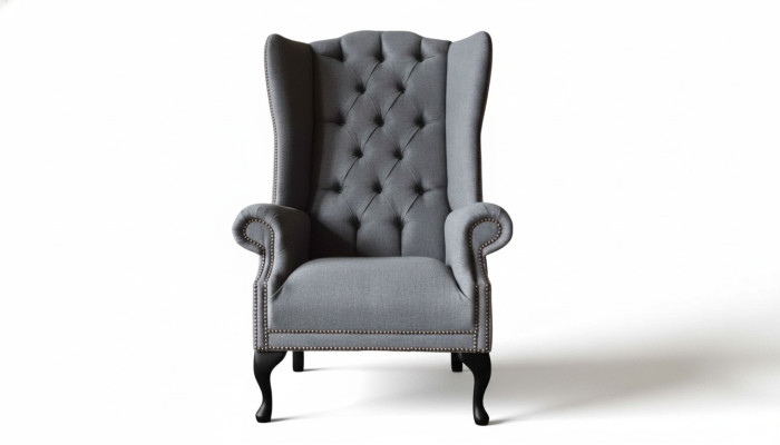 Chesterfield Wing Chair Sofa Couch Upholstered 1-Seater Gray Armchair Fabric