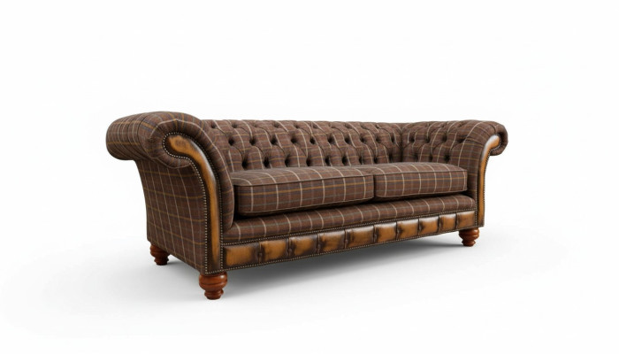 Chesterfield 3-seater couch, upholstered textile sofas, living room sofa, new.
