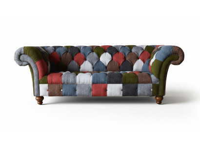 Chesterfield couch 3-seater upholstered seating fabric textile multicolored sofa