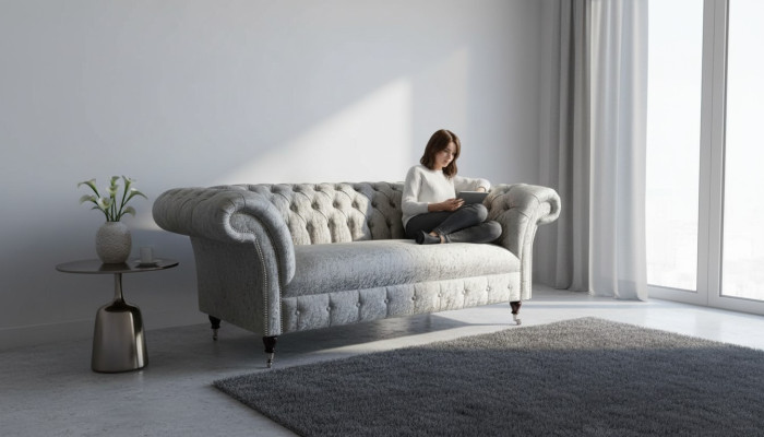 Chesterfield Design Sofa Couch 2-Seater Upholstery Gray Sofas Couches New