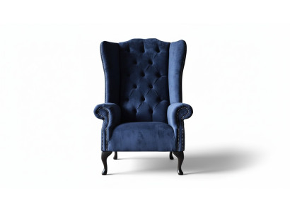 Chesterfield Design Armchair Upholstery Luxury Blue Textile Couches Wing Chair