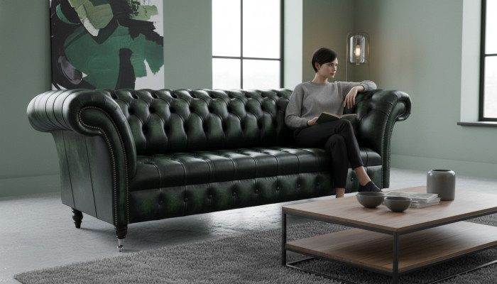 Chesterfield Couch Sofa Upholstery 3 Seater Leather Couches Green New