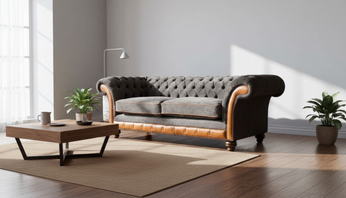 Chesterfield Sofa 3-Seater Design Couch Upholstered Fabric Upholstery Gray
