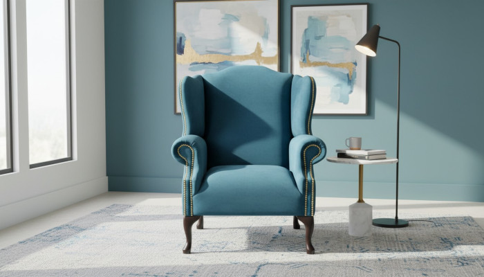 Wingback armchair single-seater Chesterfield couch blue sofa upholstery furniture new