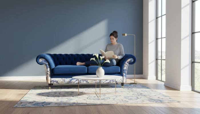 Chesterfield Royal Blue Velvet Couch Cushion Seat Lounge Sofas Couches