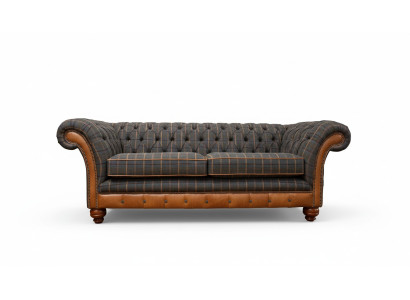 3-seater designer sofa couch upholstered in brown fabric textile new