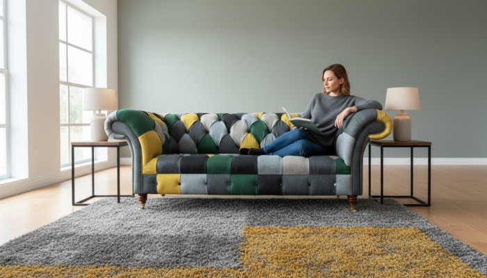 Classic Design Chesterfield Fabric Sofa 3 Seater Seating Couches Sofas Upholstery