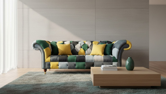 Classic Design Chesterfield Fabric Sofa 3 Seater Seating Couches Sofas Upholstery