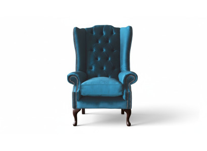 Gray wingback armchair armchair design upholstery Chesterfield fabric living room