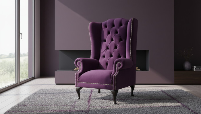 Wing chair armchair design upholstery sofa couch Chesterfield textile new