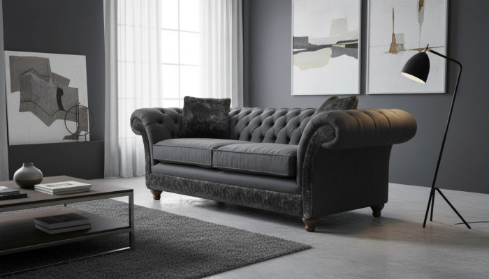 Sofa 3-seater Couch Textile Sofa Gray Design Furniture Sofas Couches Chesterfield
