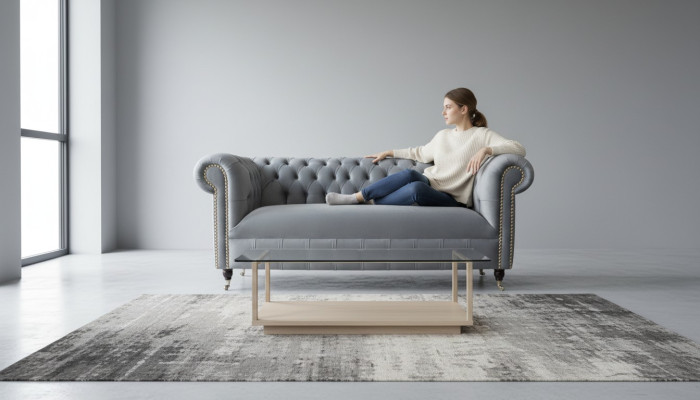 Chesterfield Gray Couch Three-Seater Sofa Couches Sofas Velvet Furniture 230cm