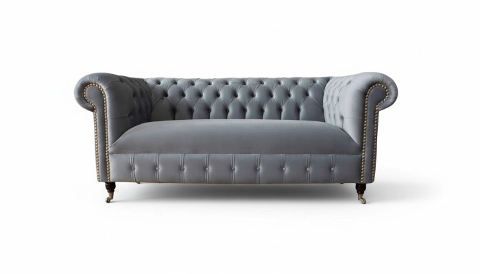 Chesterfield Gray Couch Three-Seater Sofa Couches Sofas Velvet Furniture 230cm