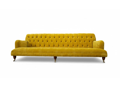 Design Chesterfield Chesterfield Fabric Yellow 5-Seater Sofa Upholstery New