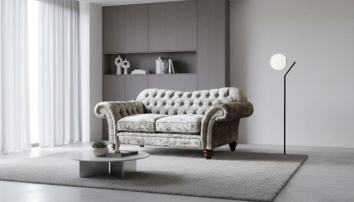 Chesterfield Upholstered Fabric Sofa 2-Seater Sofa Design Luxury Fabric Sofas