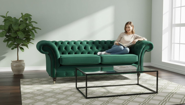 Chesterfield 3-seater upholstered couch sofa textile modern style fabric new