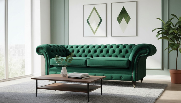 Chesterfield 3-seater upholstered couch sofa textile modern style fabric new