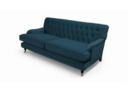 Chesterfield Design Luxury Upholstered Sofa 3-Seater Blue Couch Fabric New