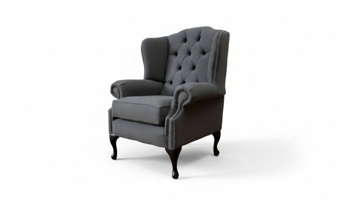 Gray Wing Chair Armchair Design Upholstered Sofa Couch Chesterfield Textile New