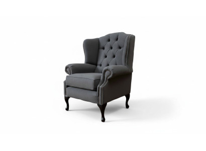 Gray Wing Chair Armchair Design Upholstered Sofa Couch Chesterfield Textile New