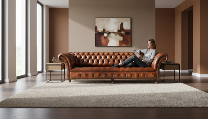 Sofa 4-seater Chesterfield design luxury sofa upholstered couch new brown