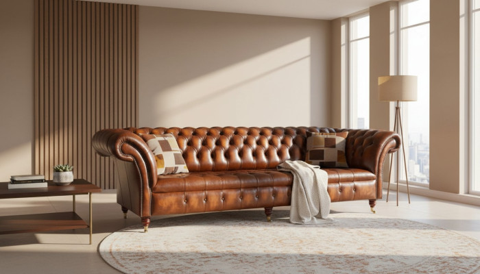 Sofa 4-seater Chesterfield design luxury sofa upholstered couch new brown