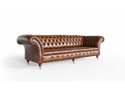 Sofa 4-seater Chesterfield design luxury sofa upholstered couch new brown