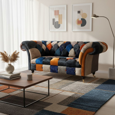 Sofa Seating Fabric Design Three-Seater Luxury Chesterfield Furniture Multicolored