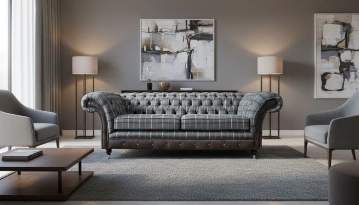 Sofa 3 seater sofas fabric couches design furniture three-seater gray Chesterfield