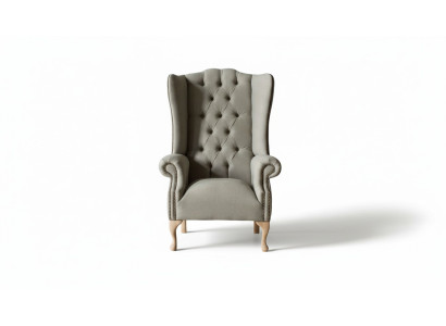 Gray wingback armchair armchair design upholstery Chesterfield fabric living room