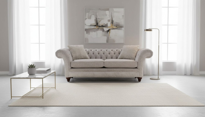 Modern three-seater design upholstered fabric sofa 3-seater living room sofa Chesterfield beige