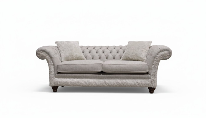 Modern three-seater design upholstered fabric sofa 3-seater living room sofa Chesterfield beige