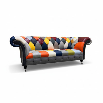 Chesterfield 3-seater Fabric Design Couch Upholstery Textile Modern Sofa New
