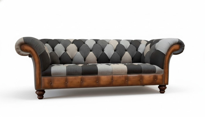 Chesterfield 3-seater couch upholstered in fabric, living room sofa, new