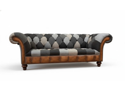 Chesterfield 3-seater couch upholstered in fabric, living room sofa, new