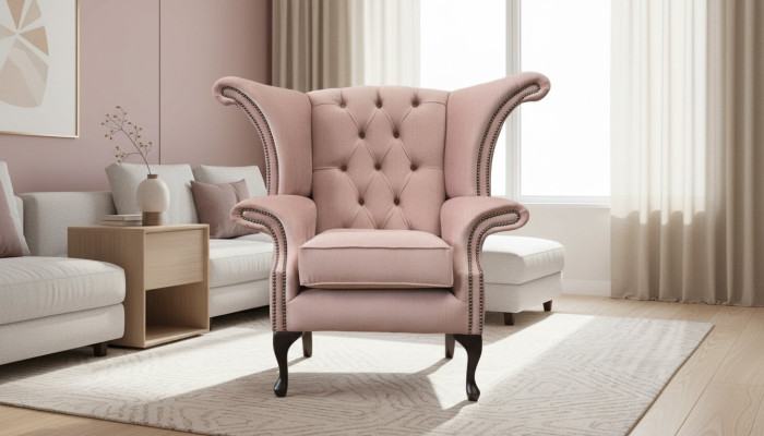 Wing chair armchair velvet design upholstery sofa Chesterfield textile furniture