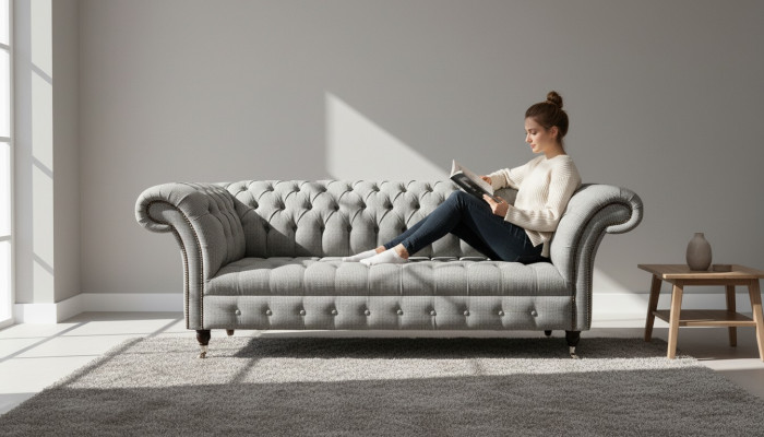 Chesterfield 3-seater sofa grey design couches upholstery sofas couches