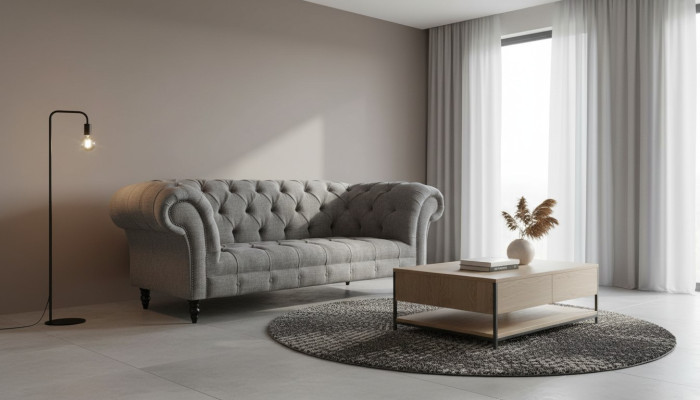 Chesterfield couch sofa upholstery 3-seater couches seat sofas gray new