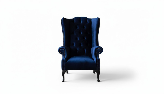 Wingback chair Chesterfield sofa couch upholstery 1-seater armchair fabric blue