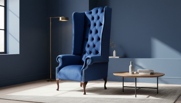 Chesterfield armchair couch textile lounge upholstery blue luxury wingback chair
