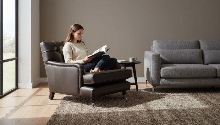 Designer Armchair 1 Seater Brown Leather Textile Luxury Sofa Chesterfield